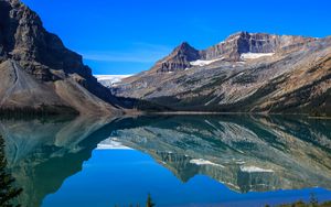 Preview wallpaper mountains, lake, reflection, snow, trees, landscape