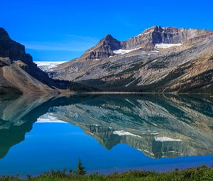 Preview wallpaper mountains, lake, reflection, snow, trees, landscape