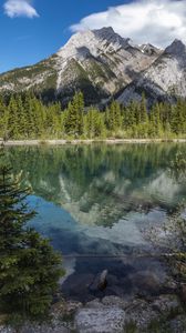 Preview wallpaper mountains, lake, reflection, trees, landscape, nature