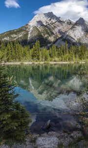 Preview wallpaper mountains, lake, reflection, trees, landscape, nature