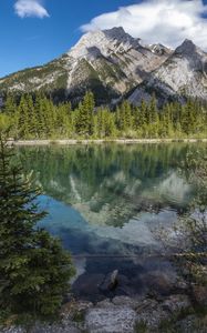 Preview wallpaper mountains, lake, reflection, trees, landscape, nature