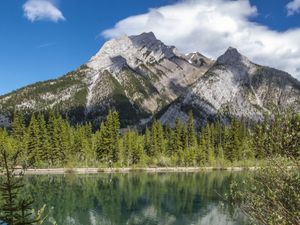 Preview wallpaper mountains, lake, reflection, trees, landscape, nature