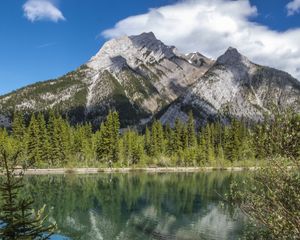 Preview wallpaper mountains, lake, reflection, trees, landscape, nature