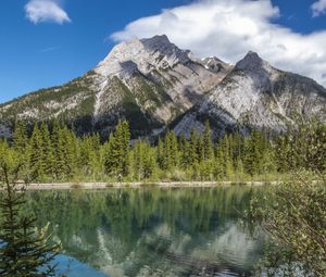 Preview wallpaper mountains, lake, reflection, trees, landscape, nature