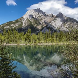 Preview wallpaper mountains, lake, reflection, trees, landscape, nature