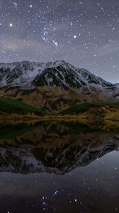 Preview wallpaper mountains, lake, reflection, stars, night, nature, landscape