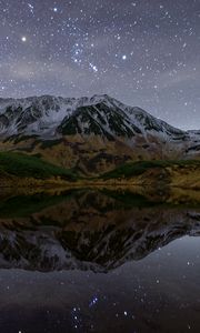 Preview wallpaper mountains, lake, reflection, stars, night, nature, landscape