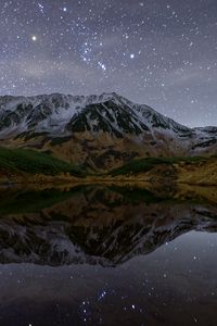 Preview wallpaper mountains, lake, reflection, stars, night, nature, landscape