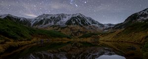 Preview wallpaper mountains, lake, reflection, stars, night, nature, landscape