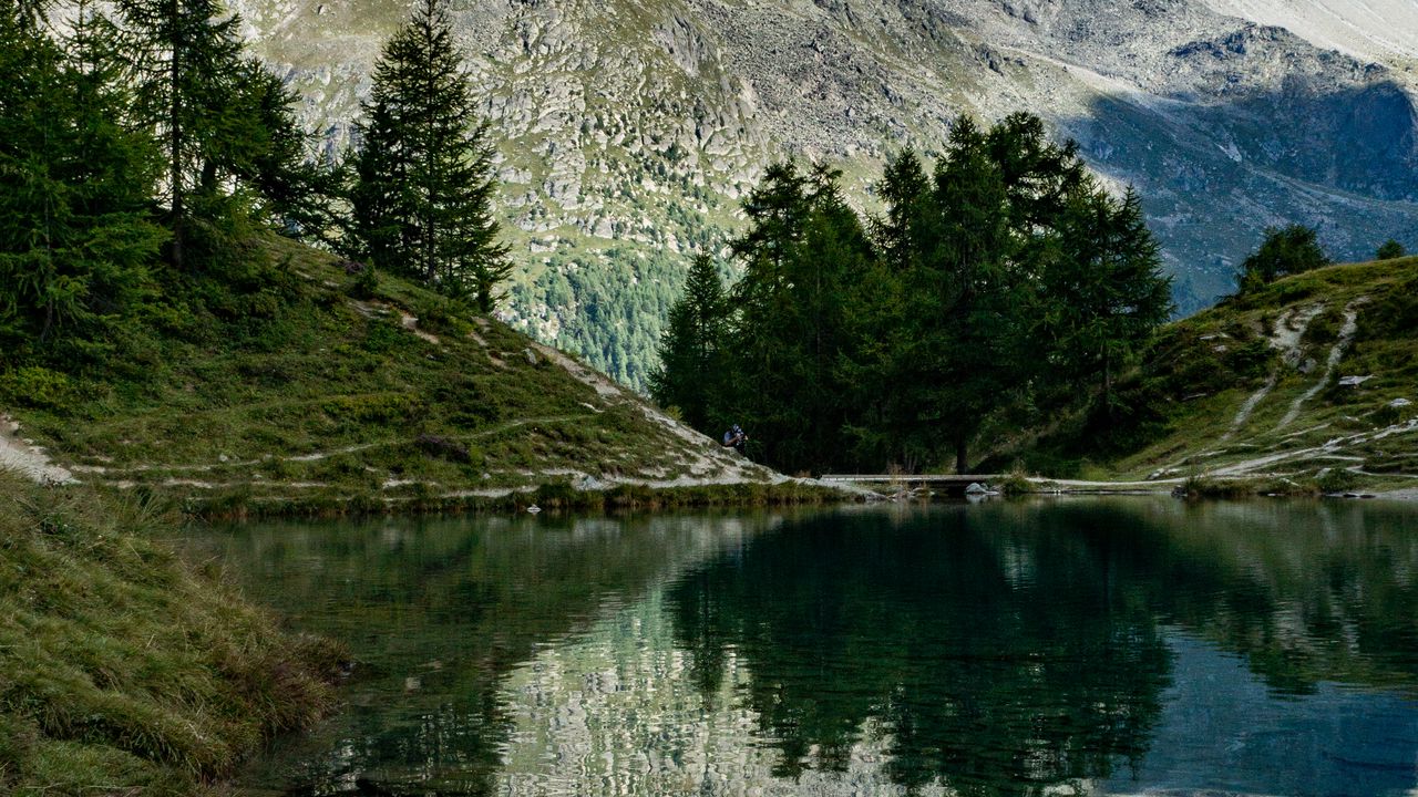 Wallpaper mountains, lake, reflection, trees, nature