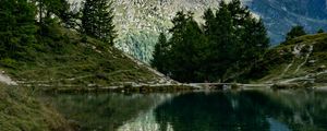 Preview wallpaper mountains, lake, reflection, trees, nature
