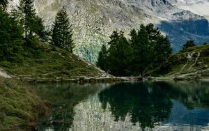 Preview wallpaper mountains, lake, reflection, trees, nature