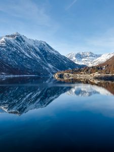 Preview wallpaper mountains, lake, reflection, landscape, spring