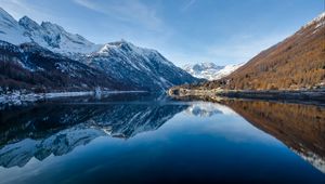 Preview wallpaper mountains, lake, reflection, landscape, spring