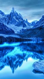 Preview wallpaper mountains, lake, reflection, snow, ice
