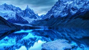 Preview wallpaper mountains, lake, reflection, snow, ice