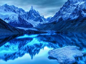 Preview wallpaper mountains, lake, reflection, snow, ice