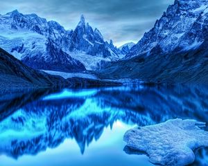 Preview wallpaper mountains, lake, reflection, snow, ice