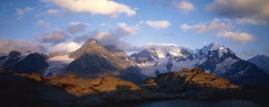 Preview wallpaper mountains, lake, ripples, shade, clouds, snow