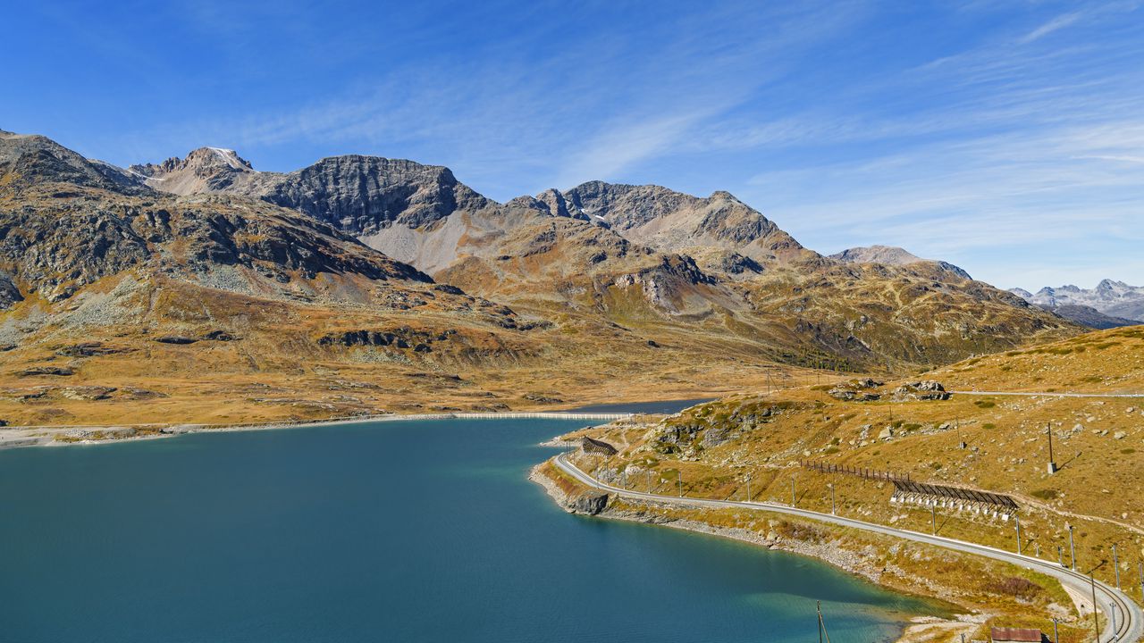 Wallpaper mountains, lake, road, landscape, nature