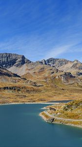 Preview wallpaper mountains, lake, road, landscape, nature