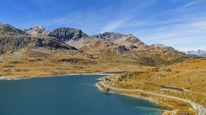 Preview wallpaper mountains, lake, road, landscape, nature