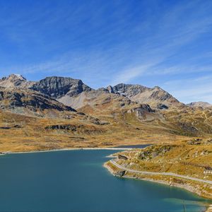 Preview wallpaper mountains, lake, road, landscape, nature