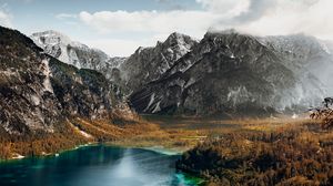 Preview wallpaper mountains, lake, rocks, road, landscape