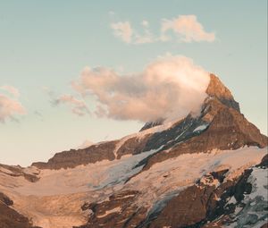 Preview wallpaper mountains, lake, rocks, snowy, clouds