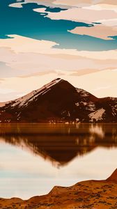 Preview wallpaper mountains, lake, rocks, snow, sky, art