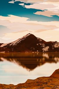 Preview wallpaper mountains, lake, rocks, snow, sky, art