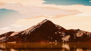 Preview wallpaper mountains, lake, rocks, snow, sky, art
