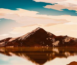 Preview wallpaper mountains, lake, rocks, snow, sky, art
