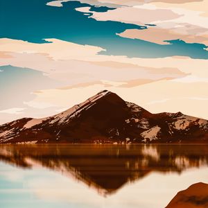 Preview wallpaper mountains, lake, rocks, snow, sky, art