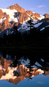 Preview wallpaper mountains, lake, shade, evening