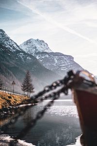 Preview wallpaper mountains, lake, shore, boat, landscape