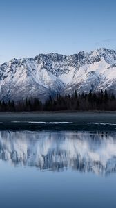 Preview wallpaper mountains, lake, shore, reflection, landscape, quiet