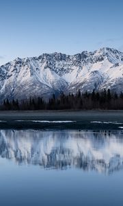 Preview wallpaper mountains, lake, shore, reflection, landscape, quiet