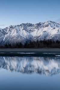 Preview wallpaper mountains, lake, shore, reflection, landscape, quiet