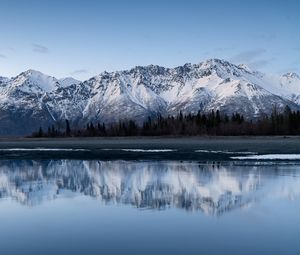 Preview wallpaper mountains, lake, shore, reflection, landscape, quiet