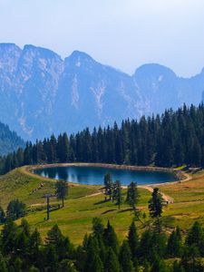 Preview wallpaper mountains, lake, sky, trees