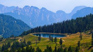 Preview wallpaper mountains, lake, sky, trees