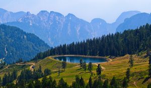 Preview wallpaper mountains, lake, sky, trees