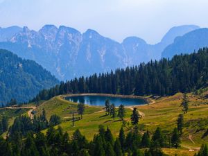 Preview wallpaper mountains, lake, sky, trees