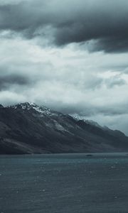 Preview wallpaper mountains, lake, sky, overcast