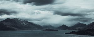 Preview wallpaper mountains, lake, sky, overcast