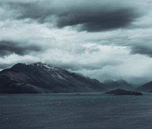 Preview wallpaper mountains, lake, sky, overcast