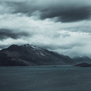 Preview wallpaper mountains, lake, sky, overcast