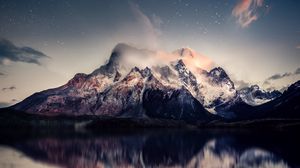 Preview wallpaper mountains, lake, sky, reflection, stones