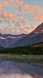 Preview wallpaper mountains, lake, sky, clouds, air, evening